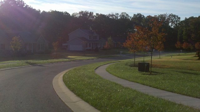 Street view in The Estates at Autumn Woods in autumn light